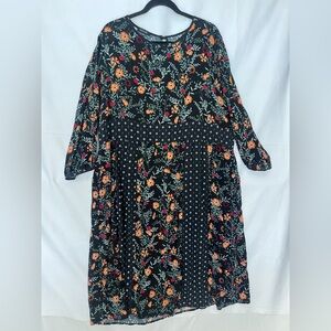 Roolee Black Floral multi print Midi  Dress 3X